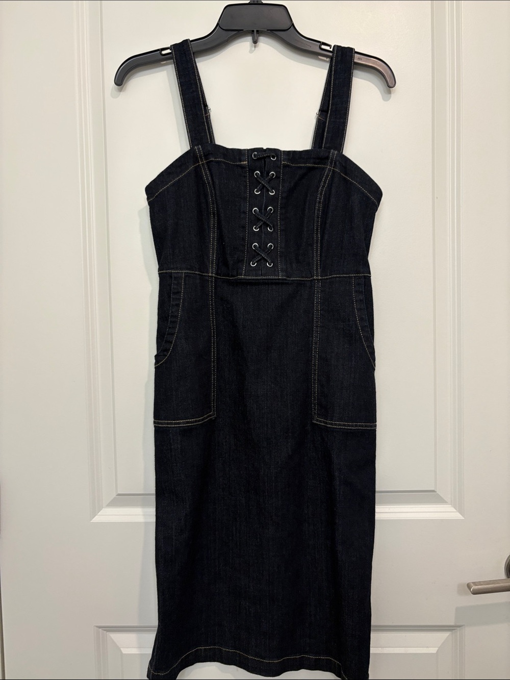 Dark Denim Lace-Up Midi Dress